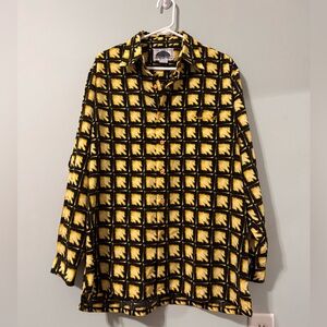 Vintage 90S Y2K South Pole Men Long Sleeve Button Up Black Yellow Print Shirt M